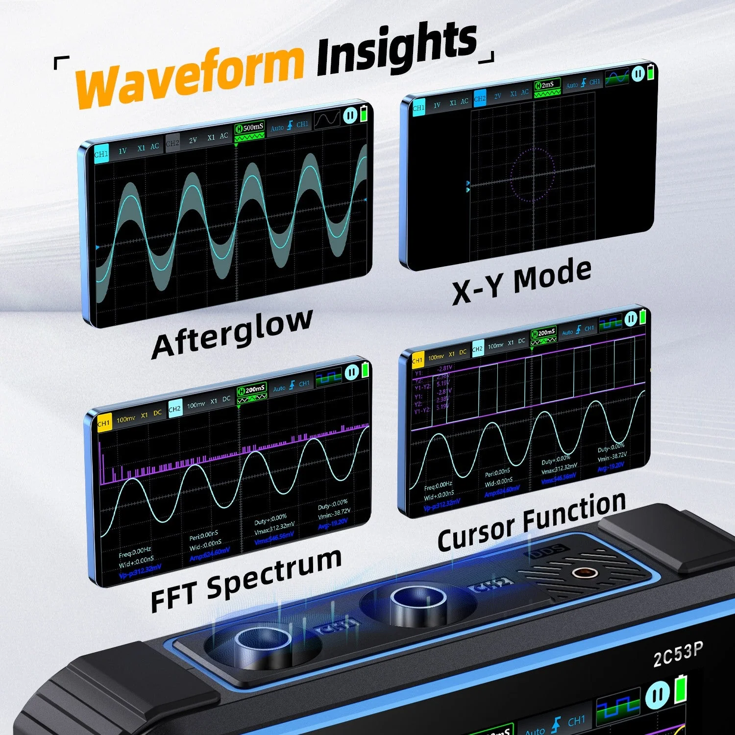FNIRSI® 2C53P 3-IN-1 50MHz 250MS/s Dual Channel Tablet Touchable Oscilloscope Multimeter DDS Generator - Image 5
