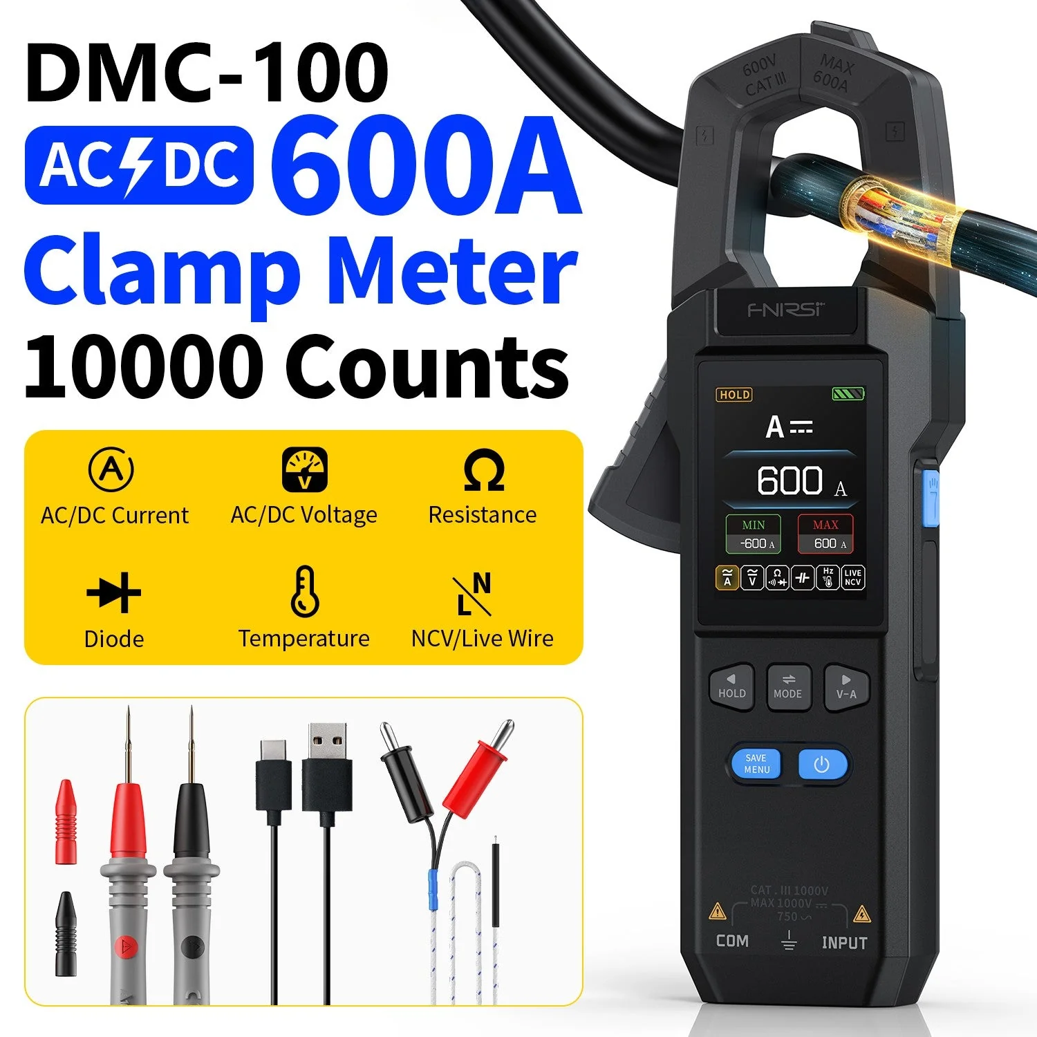 FNIRSI® DMC-100 DC AC Current Voltage Clamp Meter Digital Multimeter - Image 2