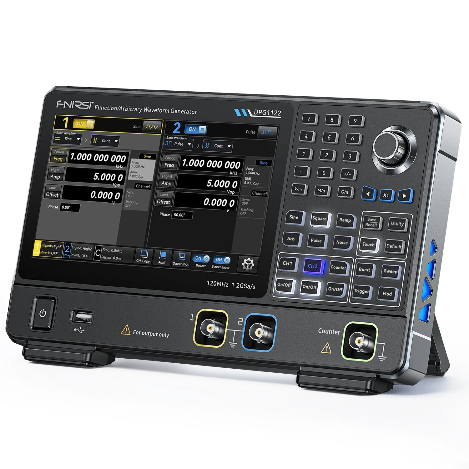 FNIRSI® DPG1122 120MHz 1.2GSa/s Dual Channel Function Arbitrary Waveform Generator