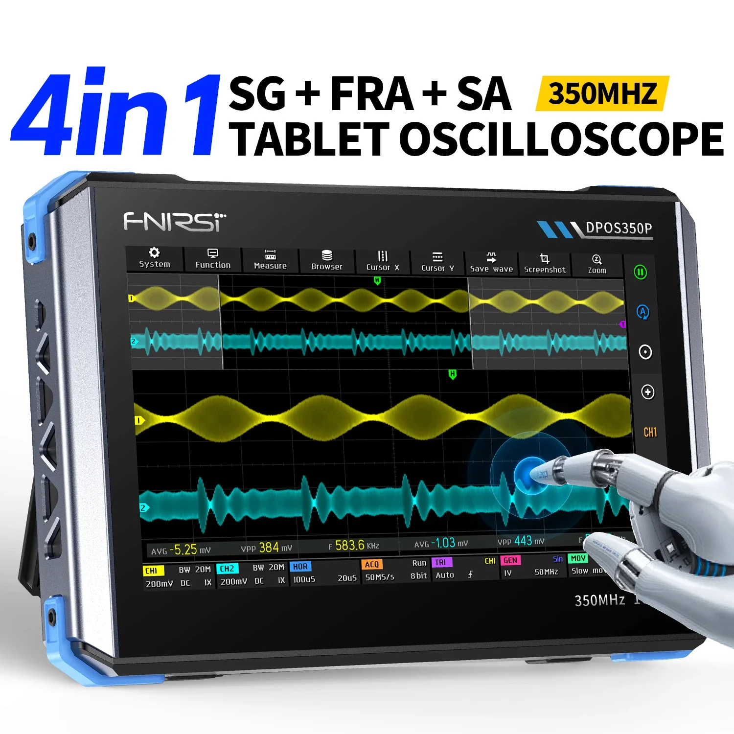 FNIRSI® DPOS350P 4-IN-1 350MHz 1GSPS Tablet Oscilloscope Signal Generator Spectrum Analyzer Frequency Response Analyzer - Image 2