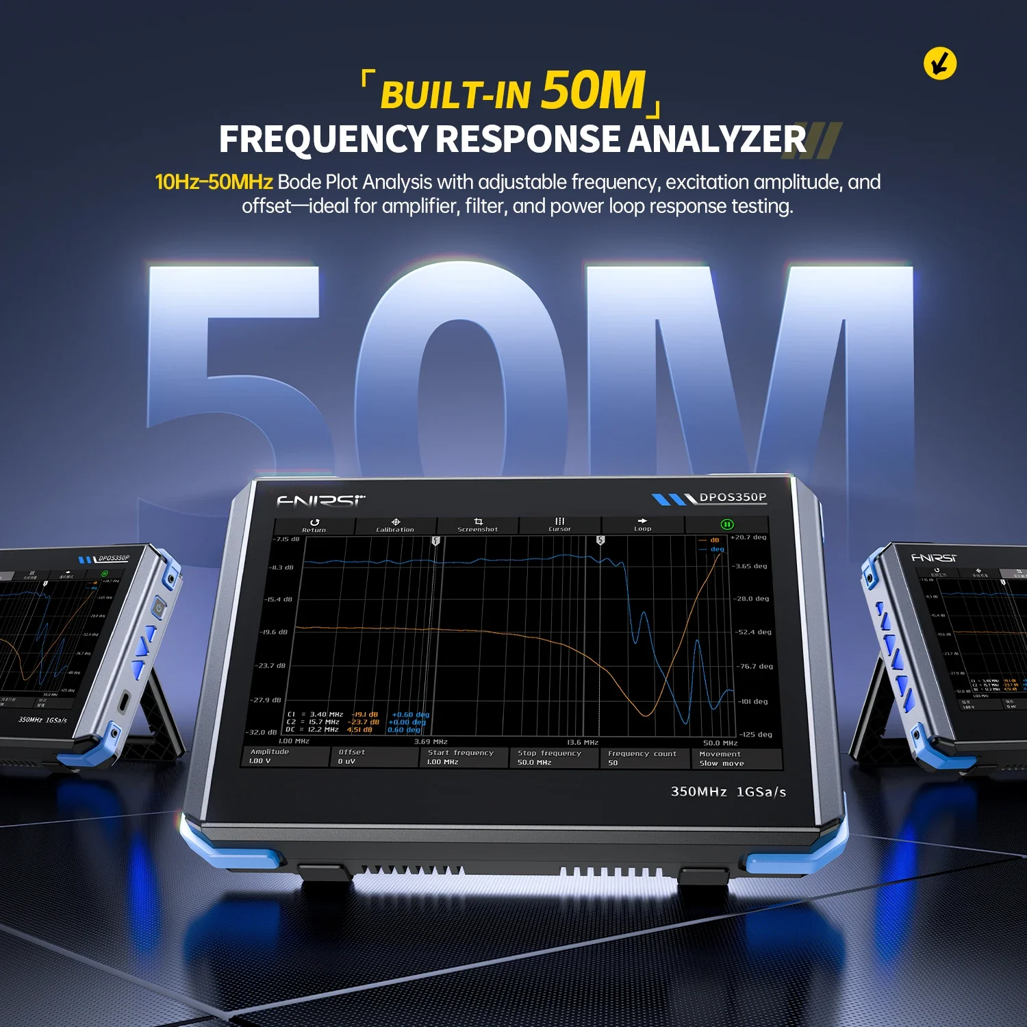 FNIRSI® DPOS350P 4-IN-1 350MHz 1GSPS Tablet Oscilloscope Signal Generator Spectrum Analyzer Frequency Response Analyzer - Image 7