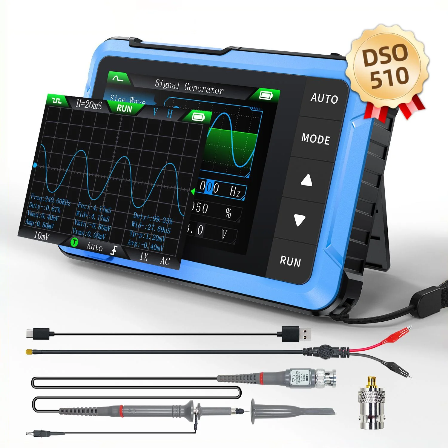 FNIRSI® DSO-510 10MHz 48MS/s Mini Handheld Digital Oscilloscope Signal Generator - Image 9
