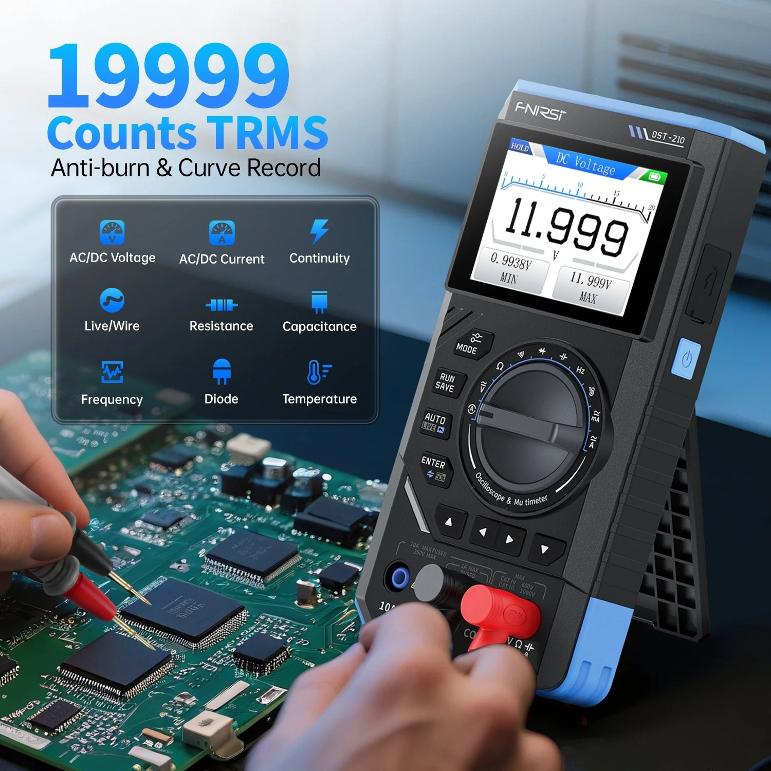FNIRSI® DST-210 / DST-201 Handheld 3-IN-1 Multimeter Oscilloscope Signal Generator - Image 3