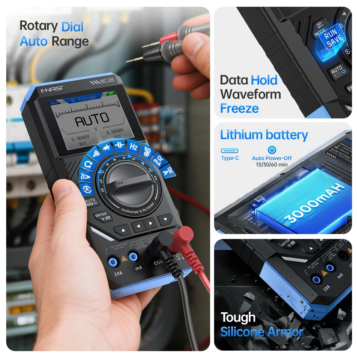 FNIRSI® DST-210 / DST-201 Handheld 3-IN-1 Multimeter Oscilloscope Signal Generator - Image 8