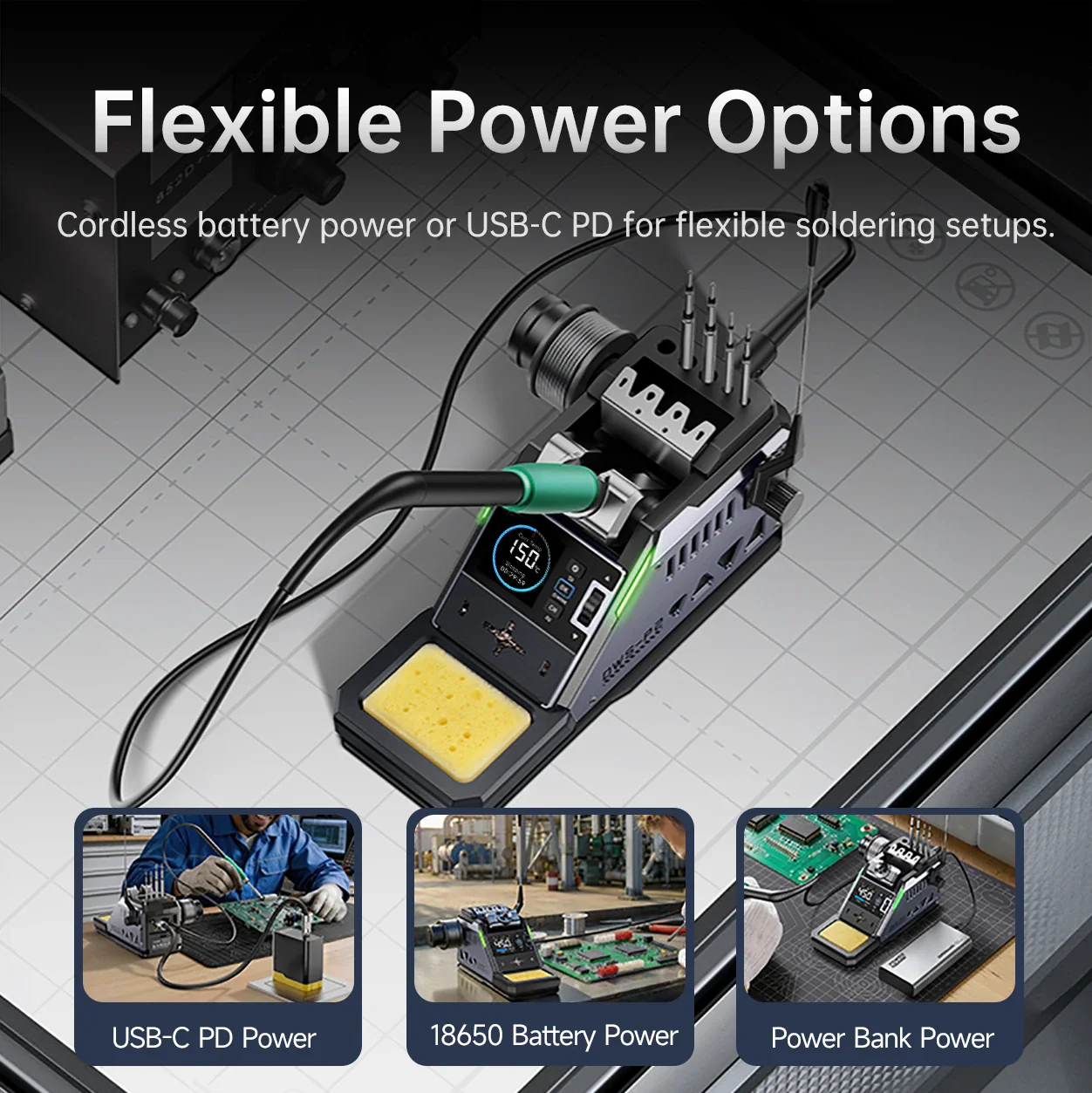 FNIRSI® DWS-P2 100W Portable Soldering Station, 18650 Battery, 212℉~842℉ - Image 6