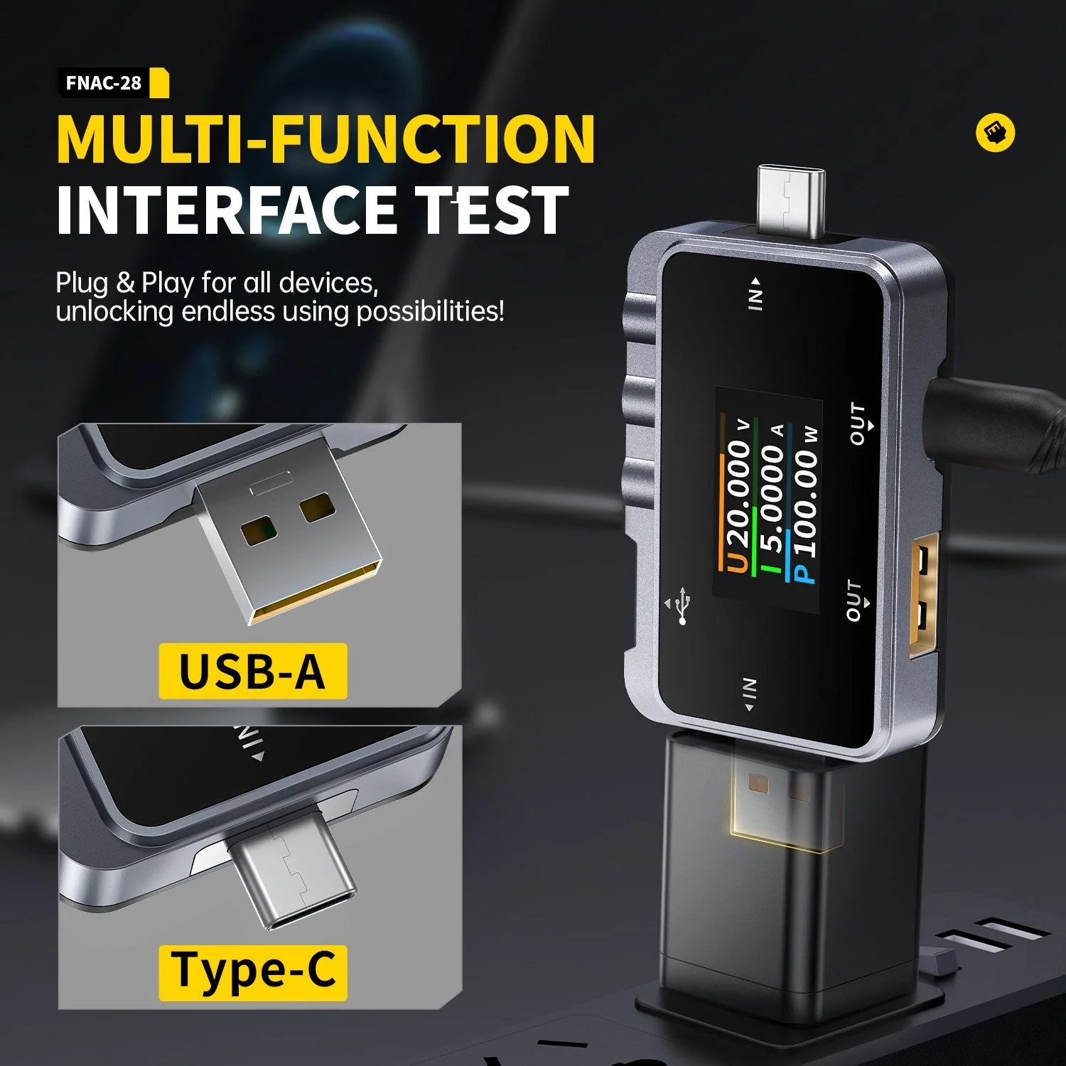 FNIRSI® FNAC-28 2-IN-1 Type-C USB Tester Digital Voltmeter Ammeter Power Bank Charger Measure - Image 3
