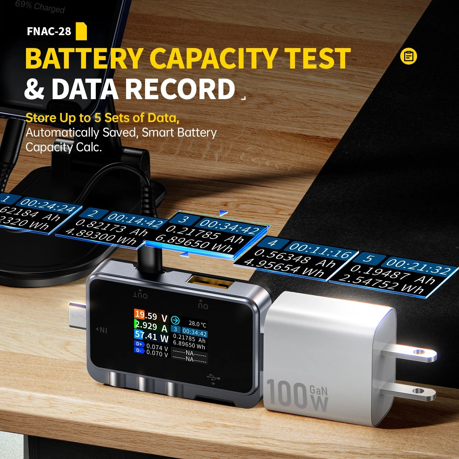 FNIRSI® FNAC-28 2-IN-1 Type-C USB Tester Digital Voltmeter Ammeter Power Bank Charger Measure - Image 5