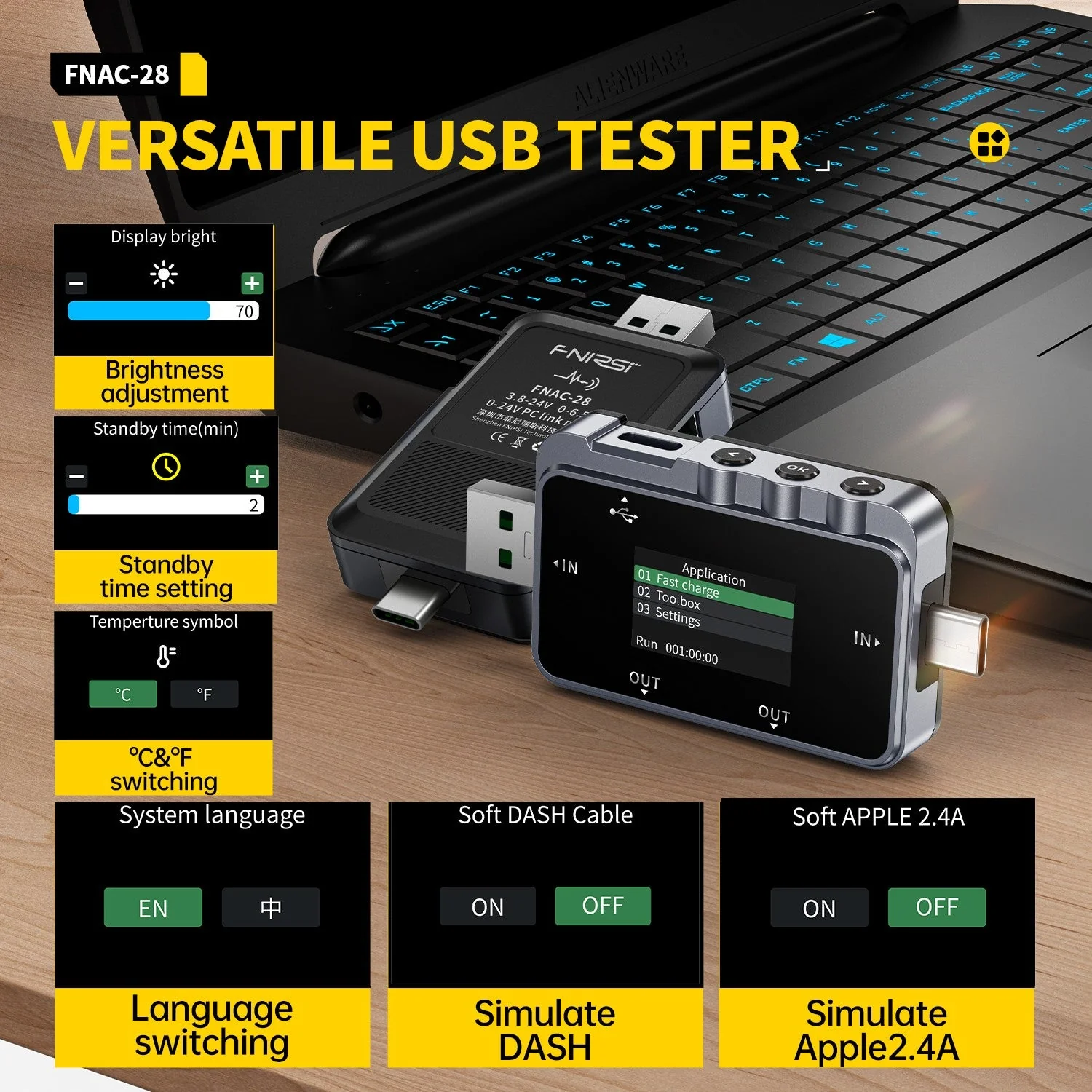 FNIRSI® FNAC-28 2-IN-1 Type-C USB Tester Digital Voltmeter Ammeter Power Bank Charger Measure - Image 6