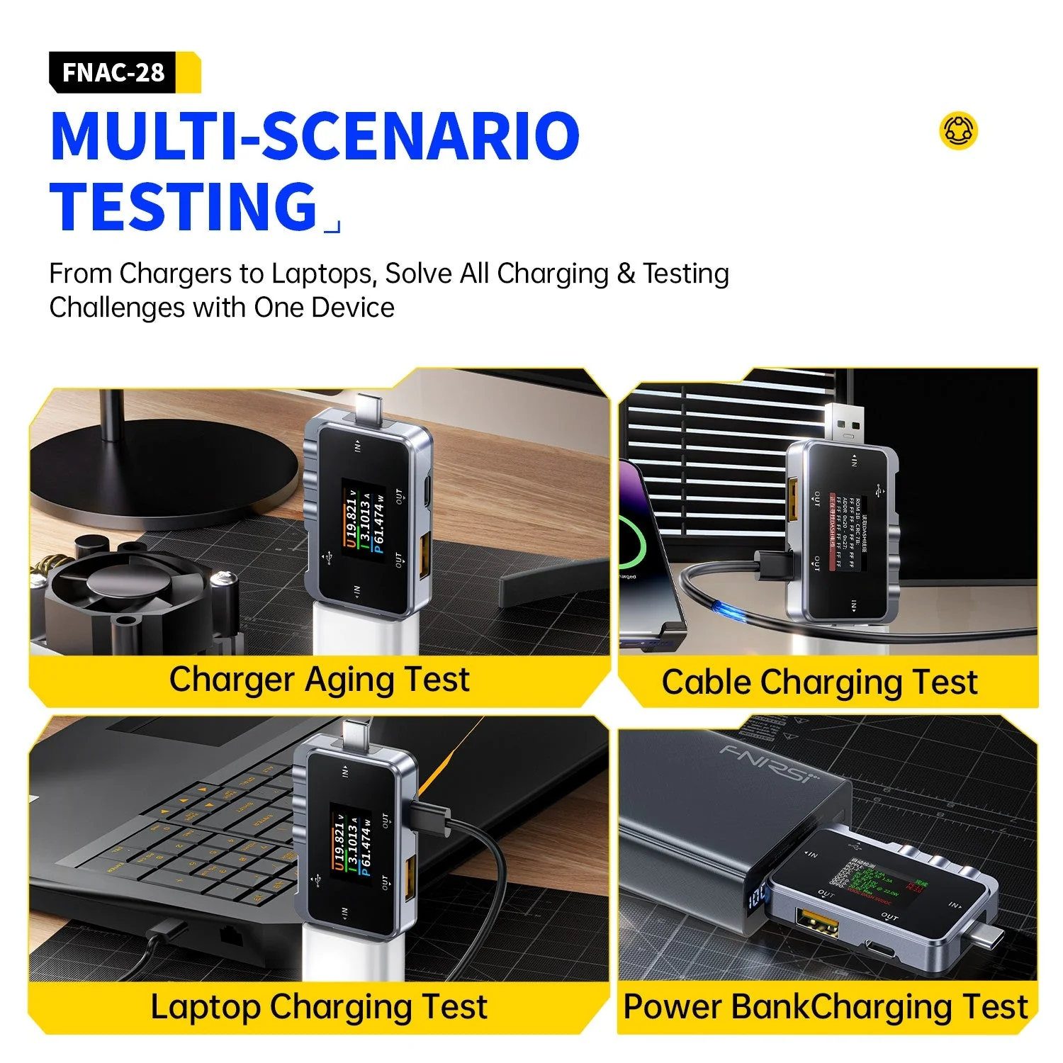 FNIRSI® FNAC-28 2-IN-1 Type-C USB Tester Digital Voltmeter Ammeter Power Bank Charger Measure - Image 7