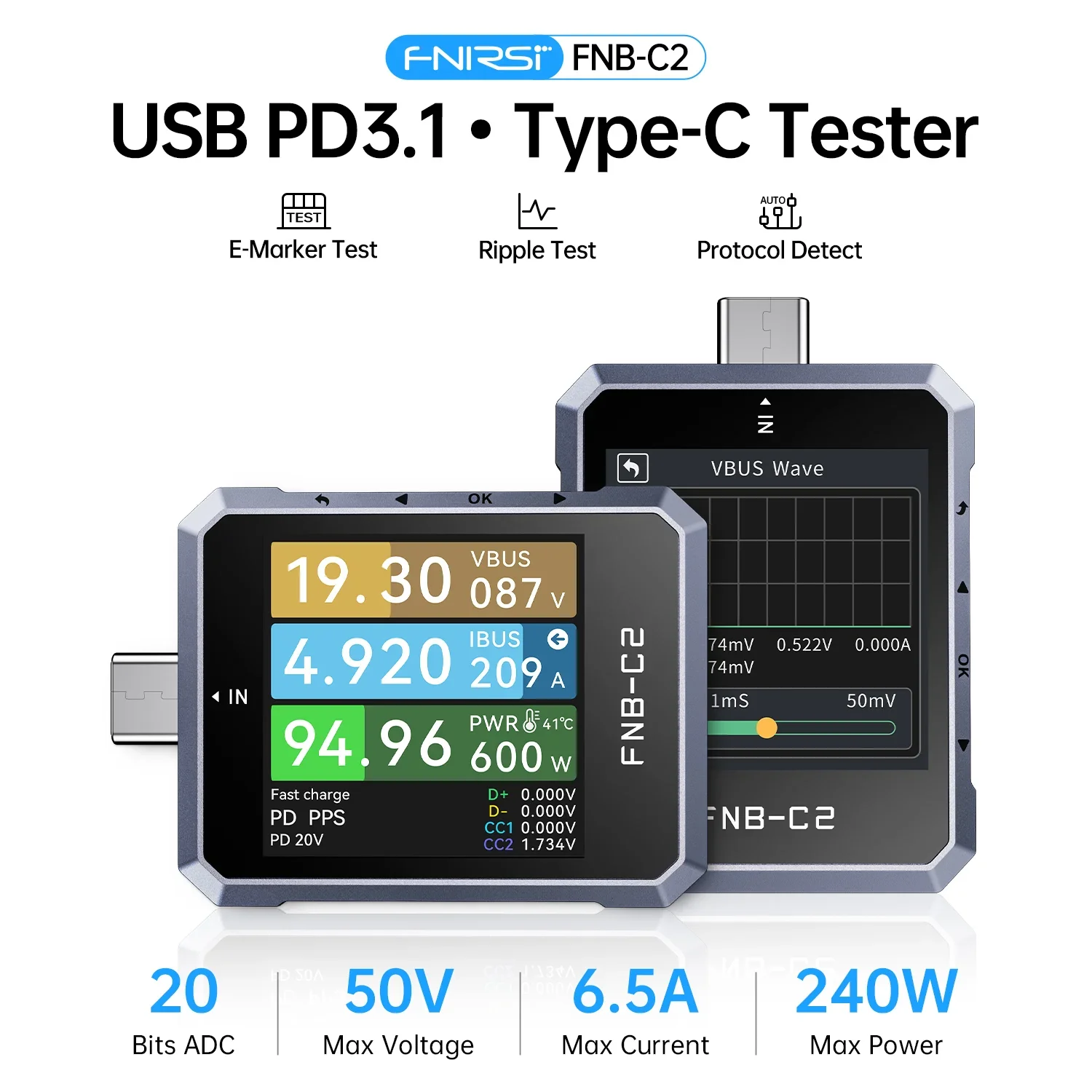 FNIRSI® FNB-C2 USB PD 3.1 Type-C Fast Charging Tester - Image 2