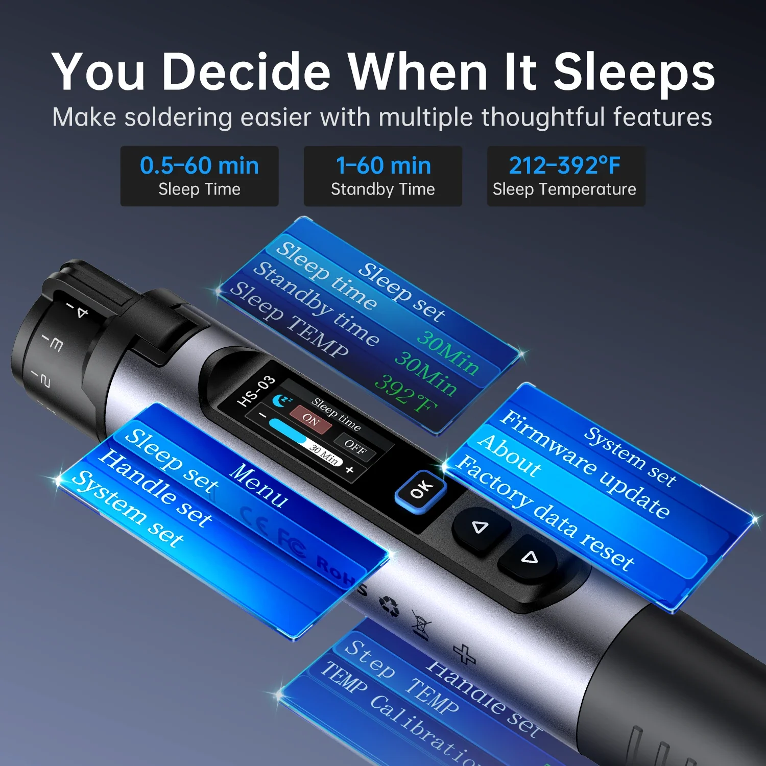 FNIRSI® HS-03 Cordless Soldering Iron, 18650 Removable Battery, USB-C, 212–842℉ - Image 7