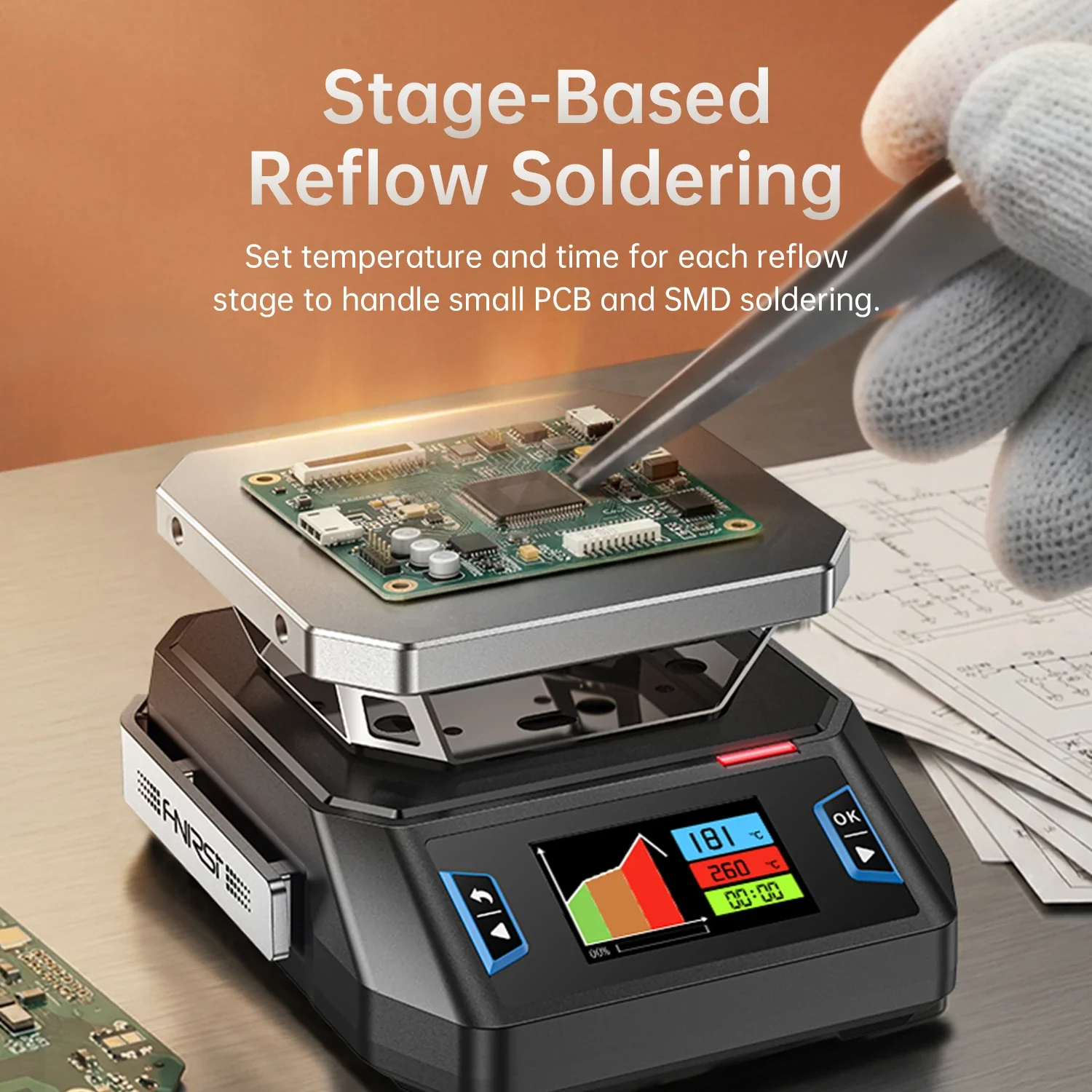 FNIRSI® HT-P1 Mini Hot Plate Dual Mode Reflow & Heating Station, 150W 100–350°C, DC/USB-C PD - Image 6