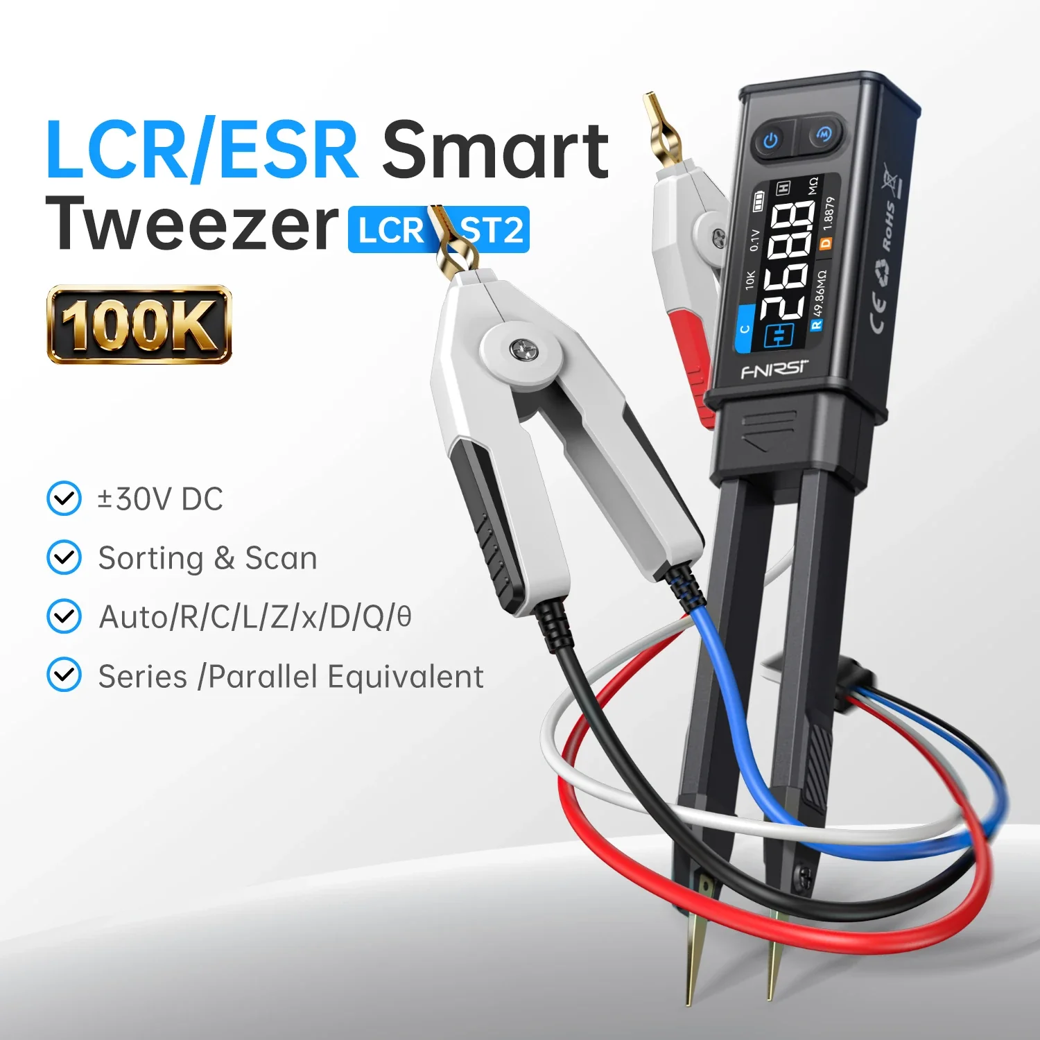 FNIRSI® LCR-ST2 100K LCR ESR Meter 2-in-1 Digital Tweezers Bridge - Image 2
