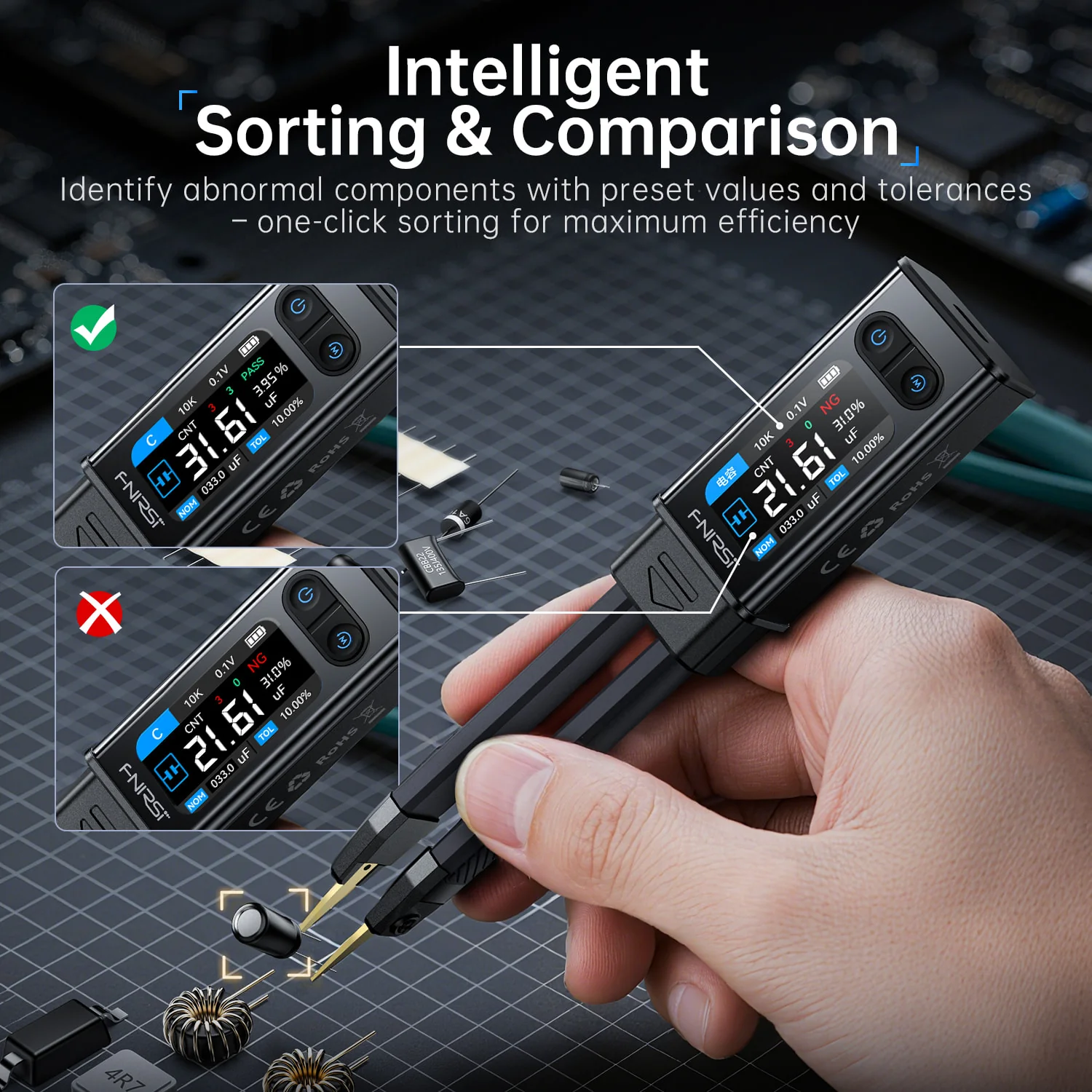 FNIRSI® LCR-ST2 100K LCR ESR Meter 2-in-1 Digital Tweezers Bridge - Image 3