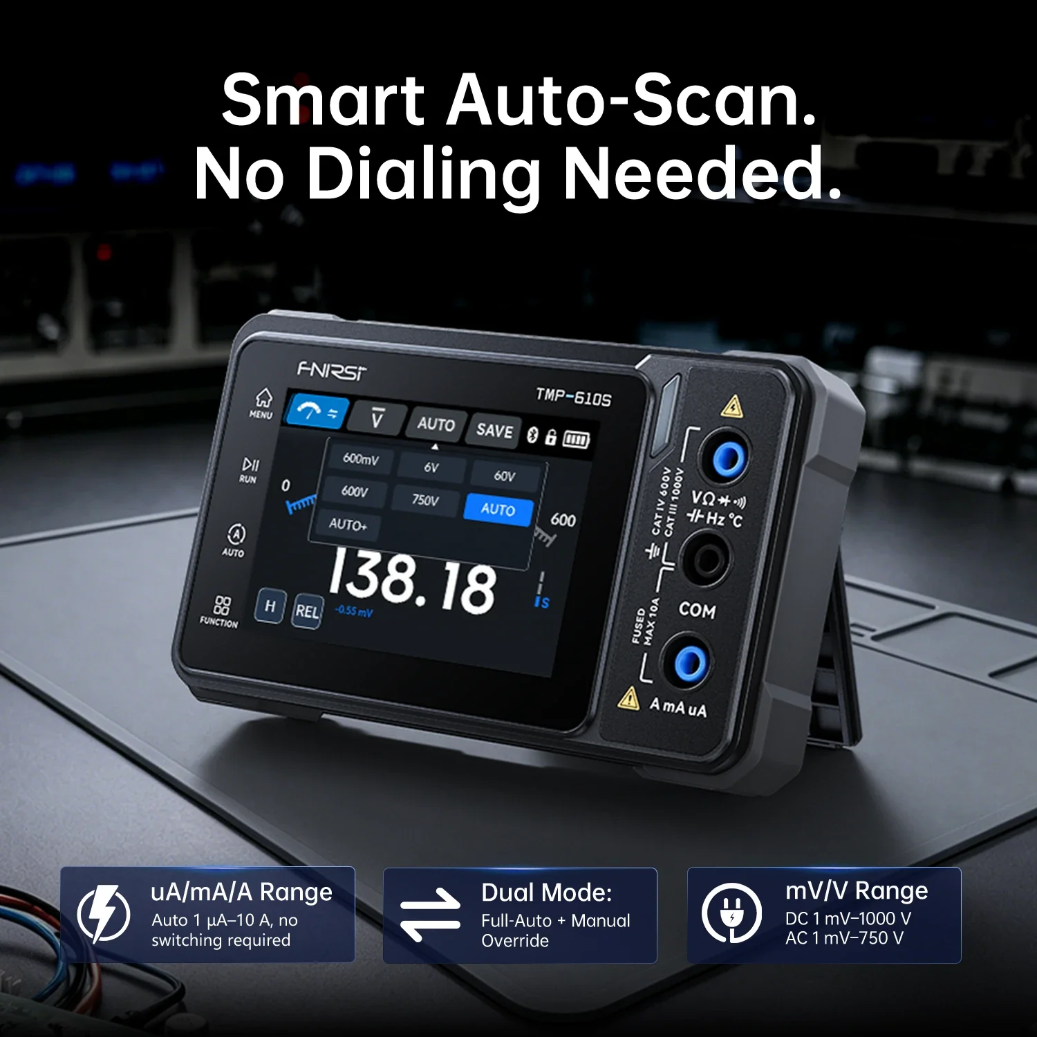 FNIRSI® TMP-610S 3-in-1 Digital Multimeter DSO DDS Generator 60,000 Counts TRMS Bluetooth App Sync - Image 5