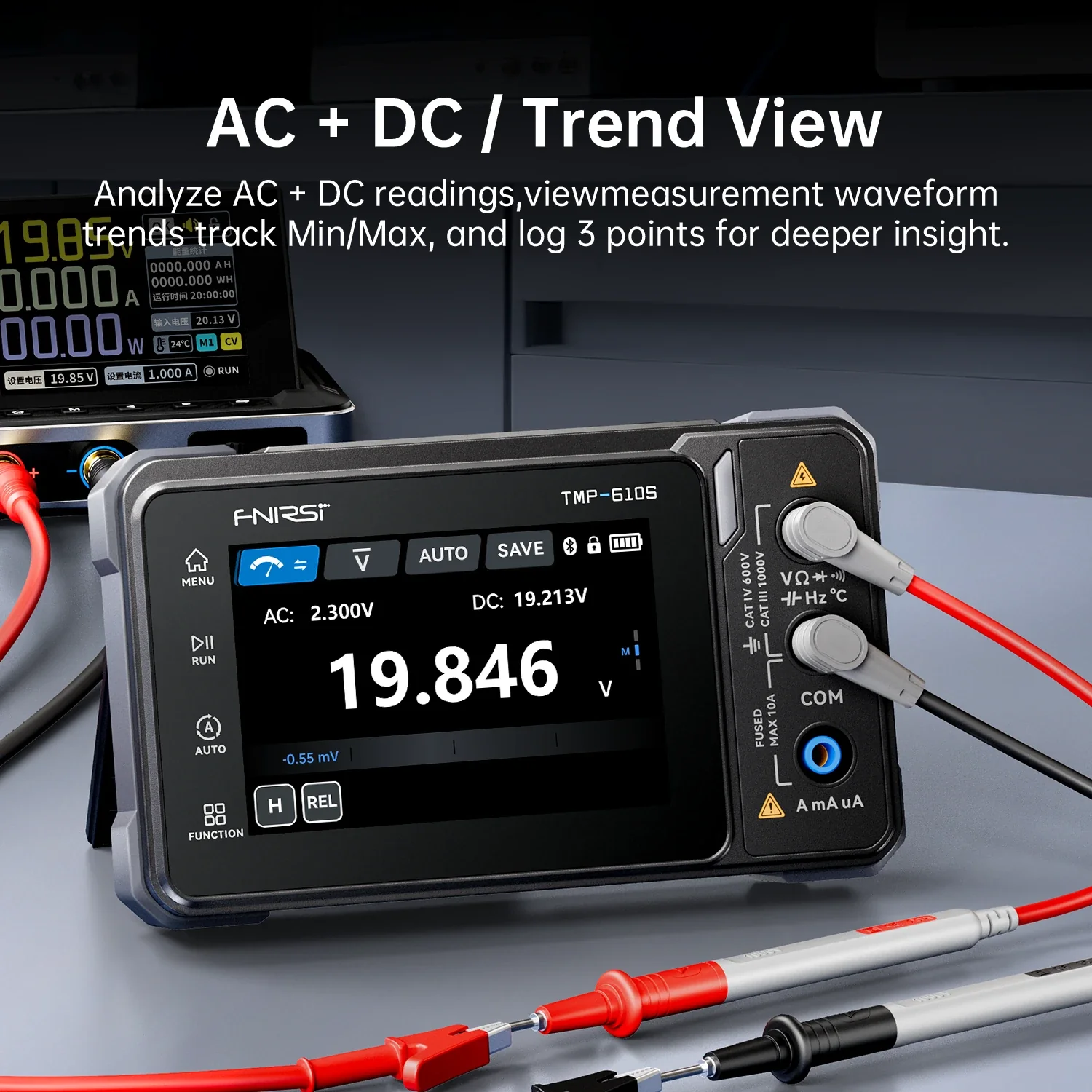 FNIRSI® TMP-610S 3-in-1 Digital Multimeter DSO DDS Generator 60,000 Counts TRMS Bluetooth App Sync - Image 6